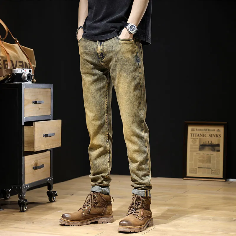 

simple and versatile fashion pants men's nostalgic jeans men's slim fit small leg pants streetwear men denim skinny jeans men