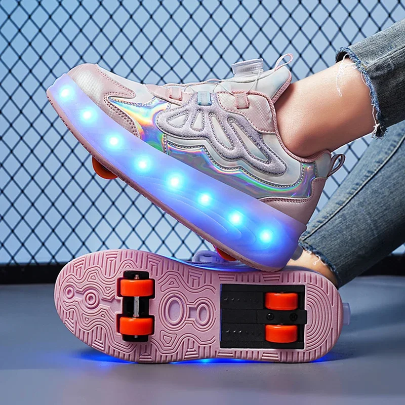 Roller Skate Shoes 4 Wheels Sneakers Children Boys Led Flashing Light Gift Girls Fashion Sports Casual Led Light Kids Toys Boots