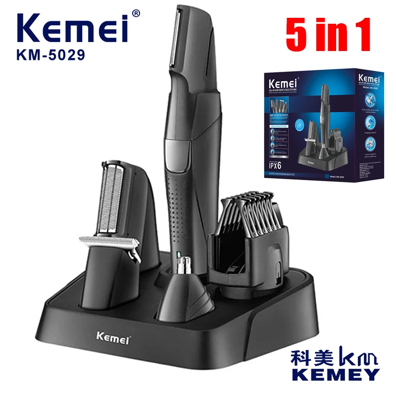 

Kemei 5 in 1 Hair Trimmer Beard Trimmer Body Trimmer, Hair Clipper, Ear & Nose Hair Trimmer, Electric Razor, Shaver Cordless