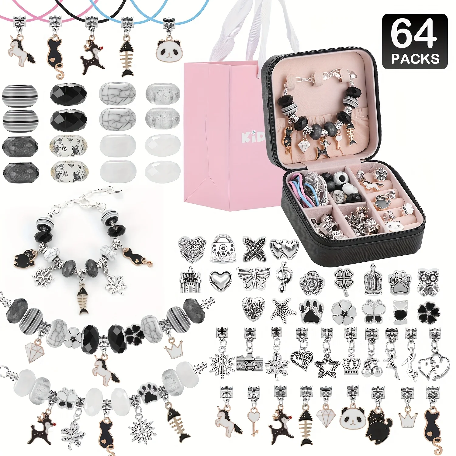 

Набор для изготовления черных браслетов из 64 предметов, набор для изготовления украшений, черная серия, подарочная коробка для изготовления браслетов из бисера своими руками, день рождения и Рождество