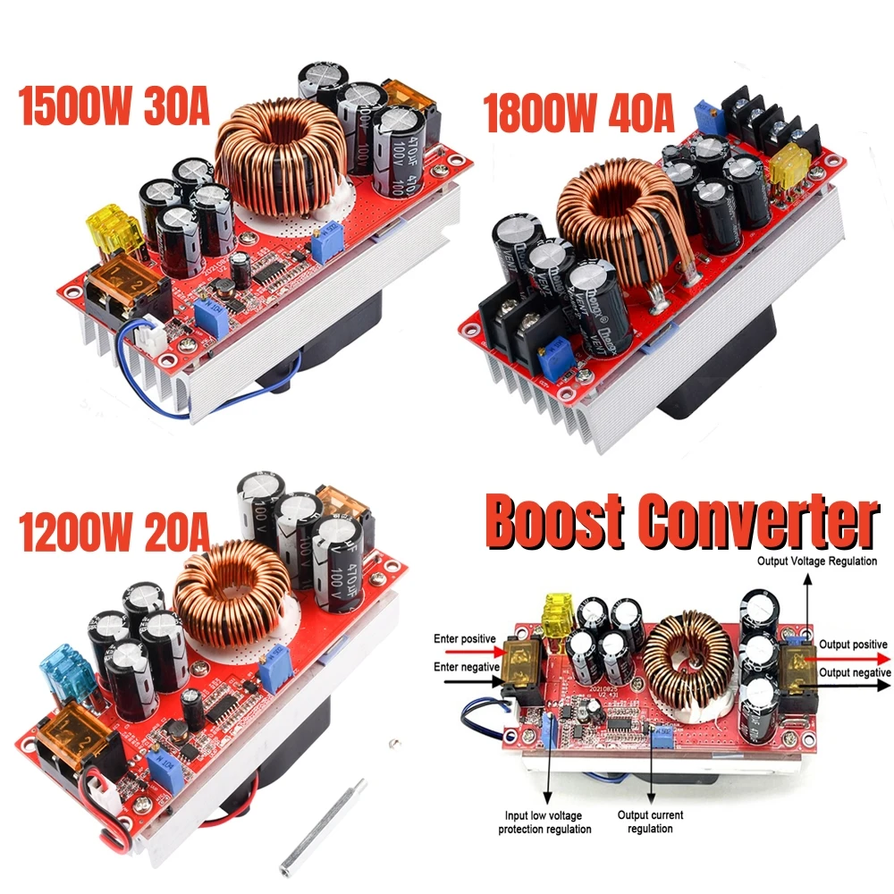 1200/1500/1800W 20/30/40A DC-DC Boost Converter Step Up Power Supply Module 10-60V to 12-90V Adjustable Voltage Charger Module