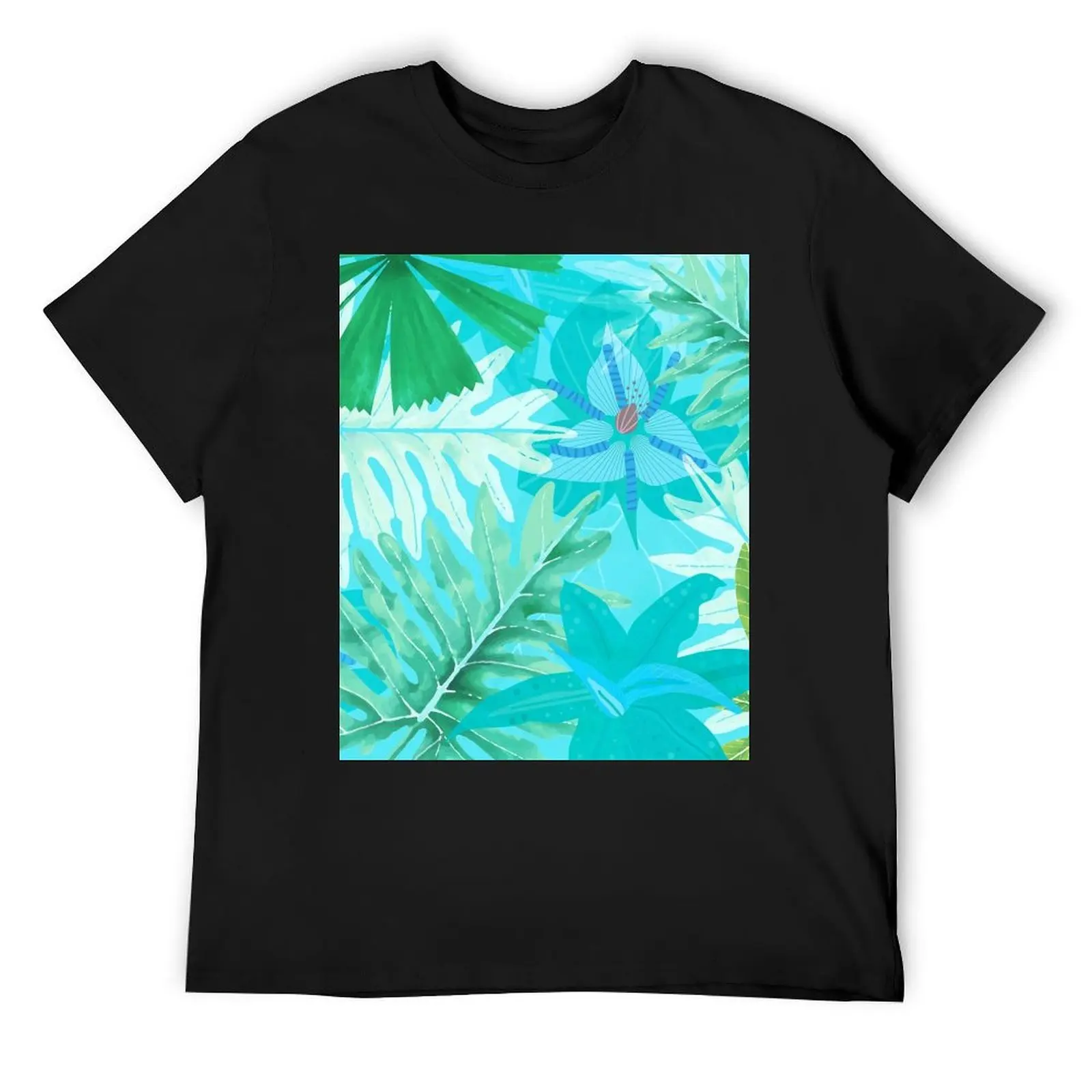 Abstract teal Aloha Tropical Foliage Botanical Garden Pattern T-Shirt blanks plus sizes Men's clothing