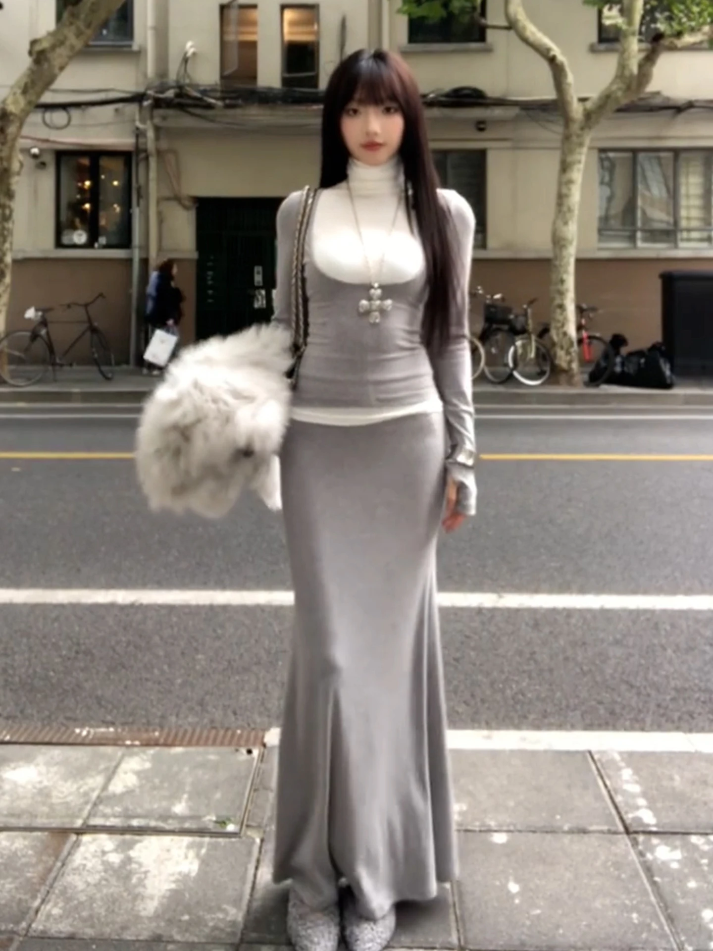 ay Vita alta Slim Fit Lungo Sve Dr Set Donna Autunno Inverno Nuovo Sle Coreano Sle f Gonna Ensemble