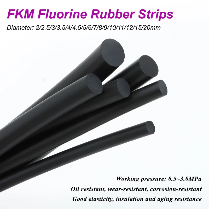 

1/2/5m Black Fluorine Rubber Solid Strip Dia. 2~20mm Wear Resistant FKM O-Ring Round Strips Not Foaming Viton Bar Sealing Strips