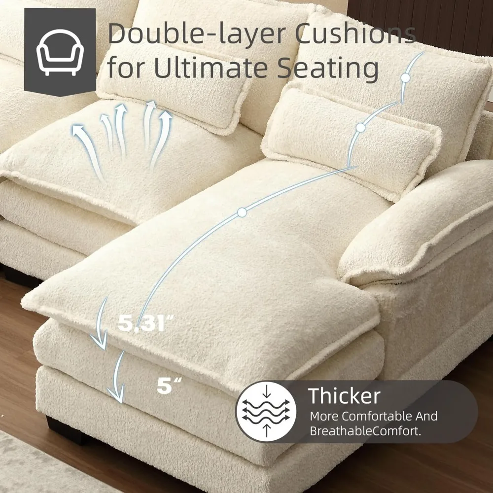 U Shape Sectional Sofa  110" Modern Chenille Comfy Modular Sofa 4 Seat Upholstery Sleeper Sofa with Double Chaise image 5
