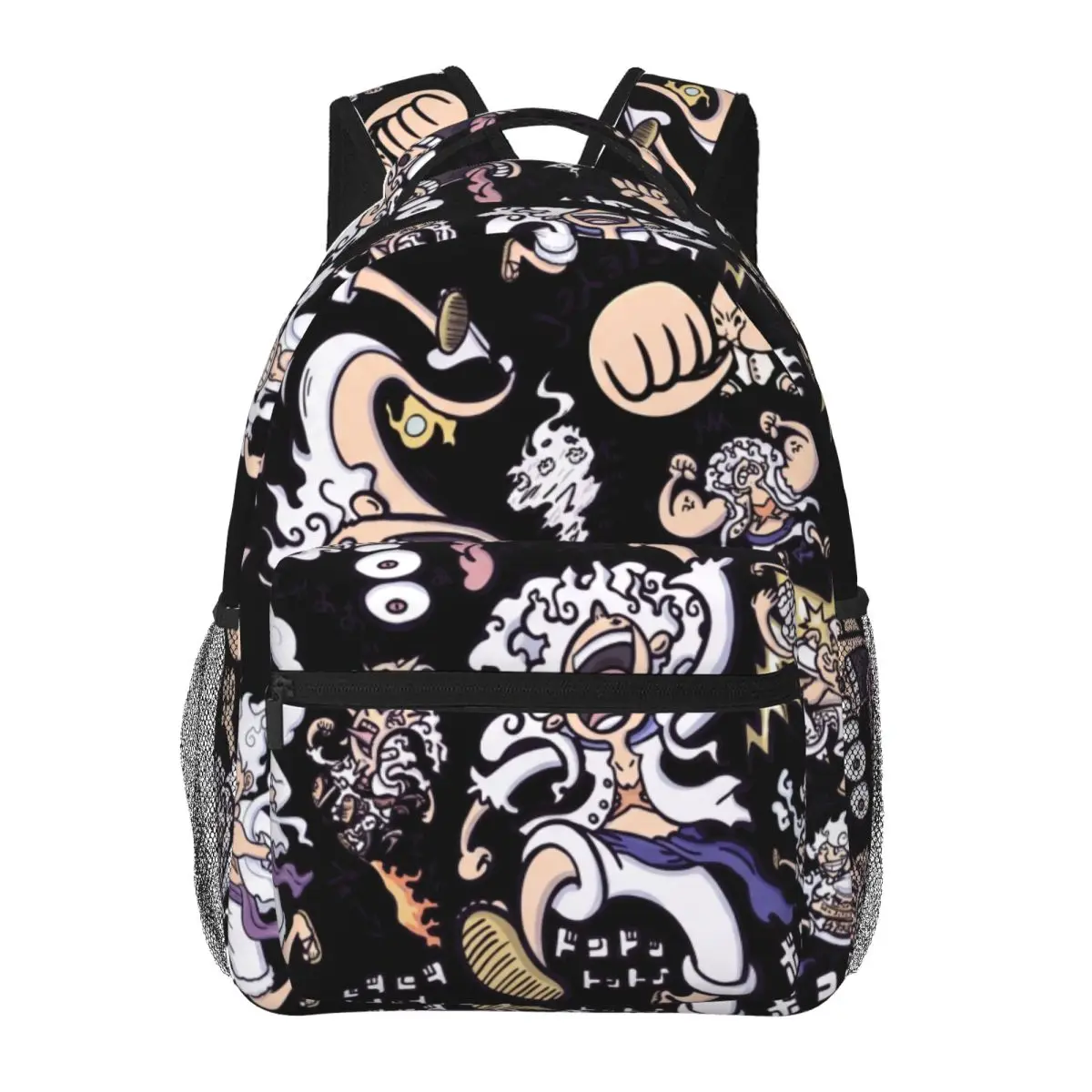 Anime Style School Backpack Center Whimsical Character Simple Cute Black White Pastel Sweet Bookbag for Girls Teens Daily School