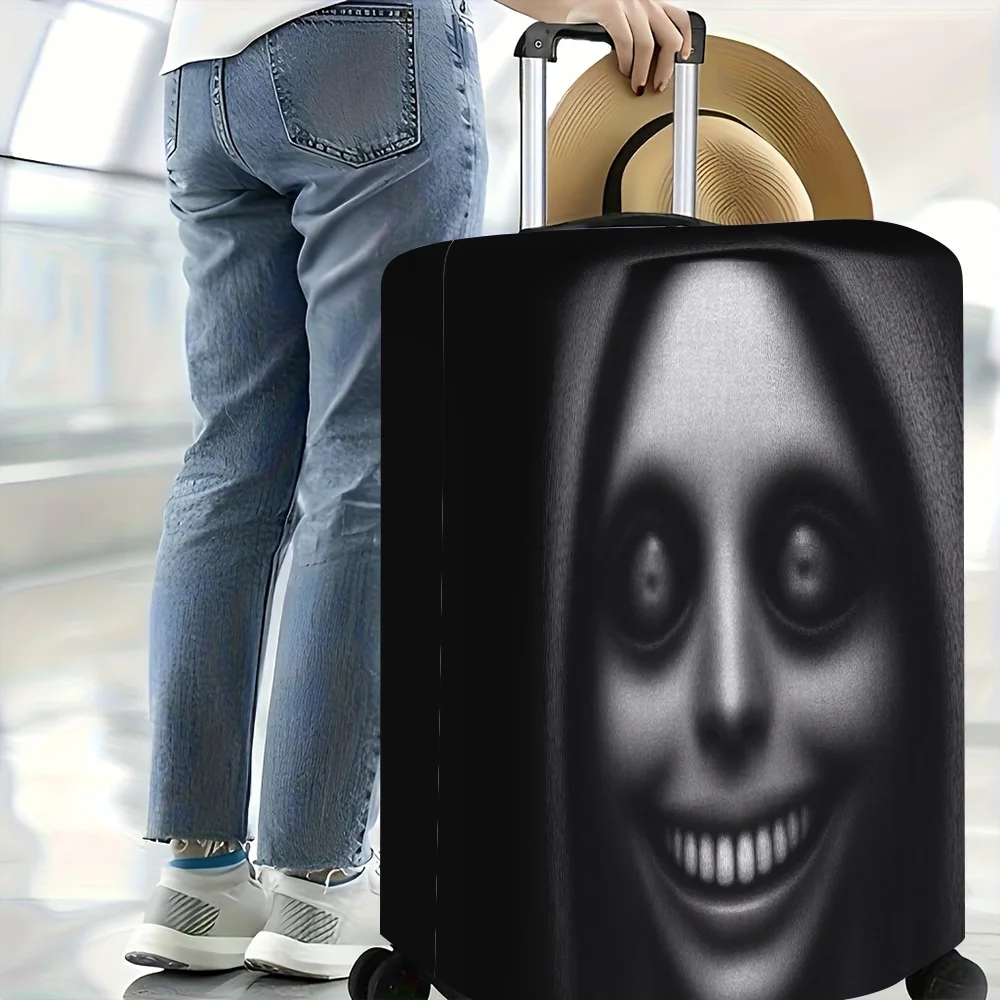 1pc spooky, scary-face-patterned luggage cover. Fits 18–32-inch suitcases; perfect for Halloween-themed luggage