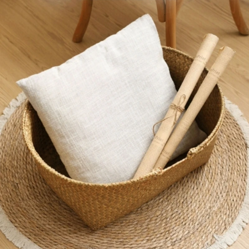 

Foldable Handle Rush Basket, Large Laundry Basket, Reinforced Iron Frame Toy Storage Bin, Handwoven Large Organizer Basket