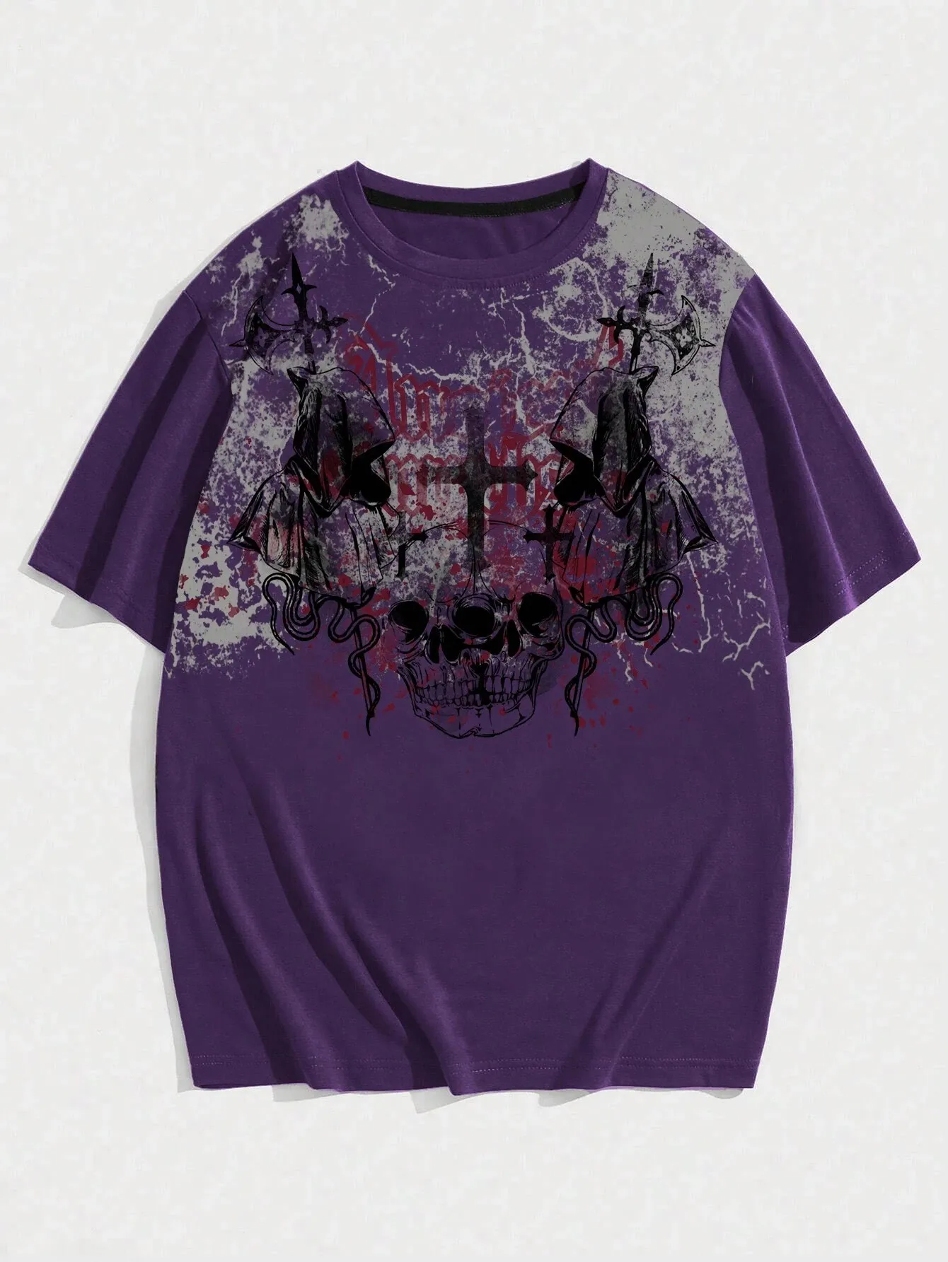 2026 Summer Men's T-shirt with Skull Pattern Breathable and Lightweight Casual Roller Skating Hip-Hop Style Male T-shirt