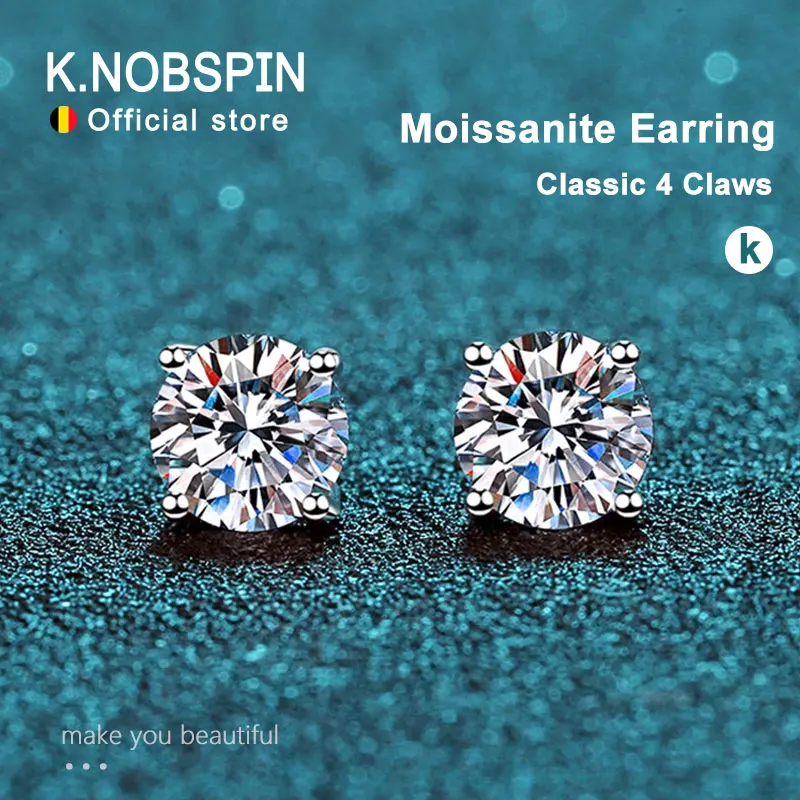 

KNOBSPIN 2.0ct Moissanite Earrings for Women Lab Grown Diamond Ear Studs 925 Sterling Silver Fine Jewelry Gift