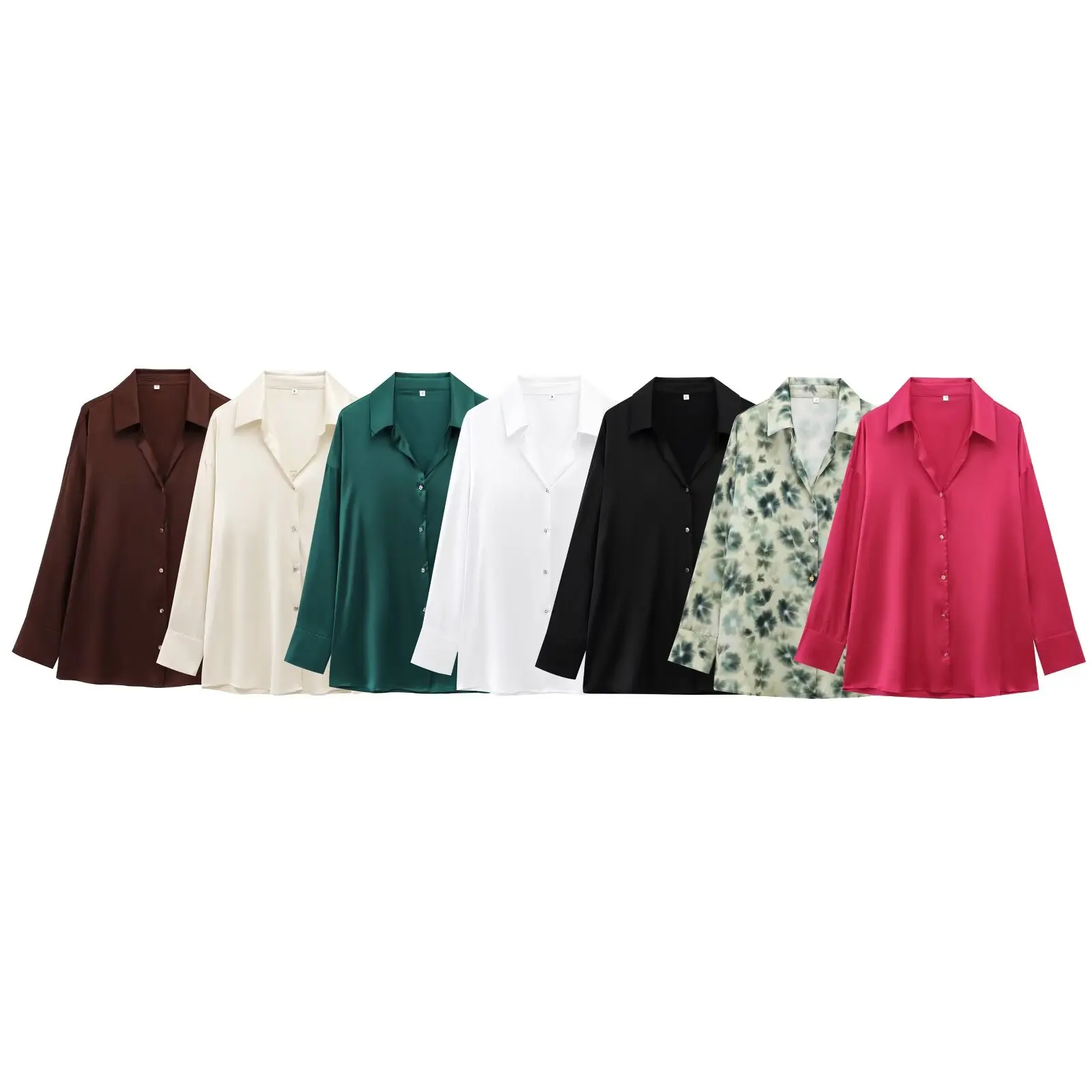 

TRAF ZA Women 2025 Spring New Fashion Lazy Style Silk Satin Texted Shirt Chic Button Ornament Joker Long Sleeve Top Mujer