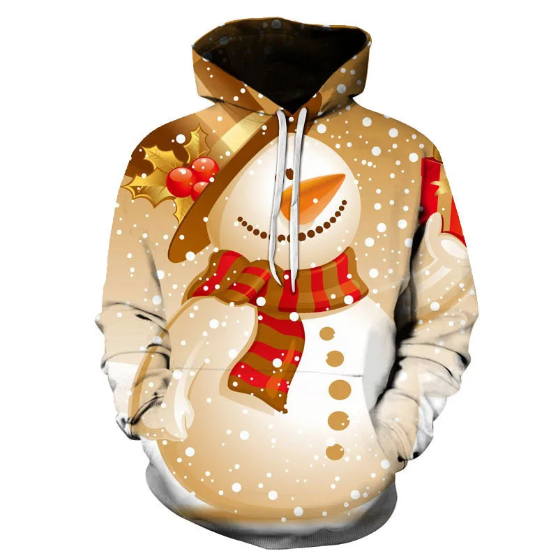 Christmas Snowman Pattern Men Street Hip Hop Hoodies Autumn Winter Long Sleeve 3D Print Christmas Hooded Sweatshirt 6XL Big Size