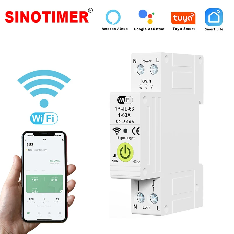 

TUYA WIFI Smart Circuit Breaker With Metering 63A Leakage Current Voltage Protection Kwh Meter Time ON/OFF Relay Power Meter