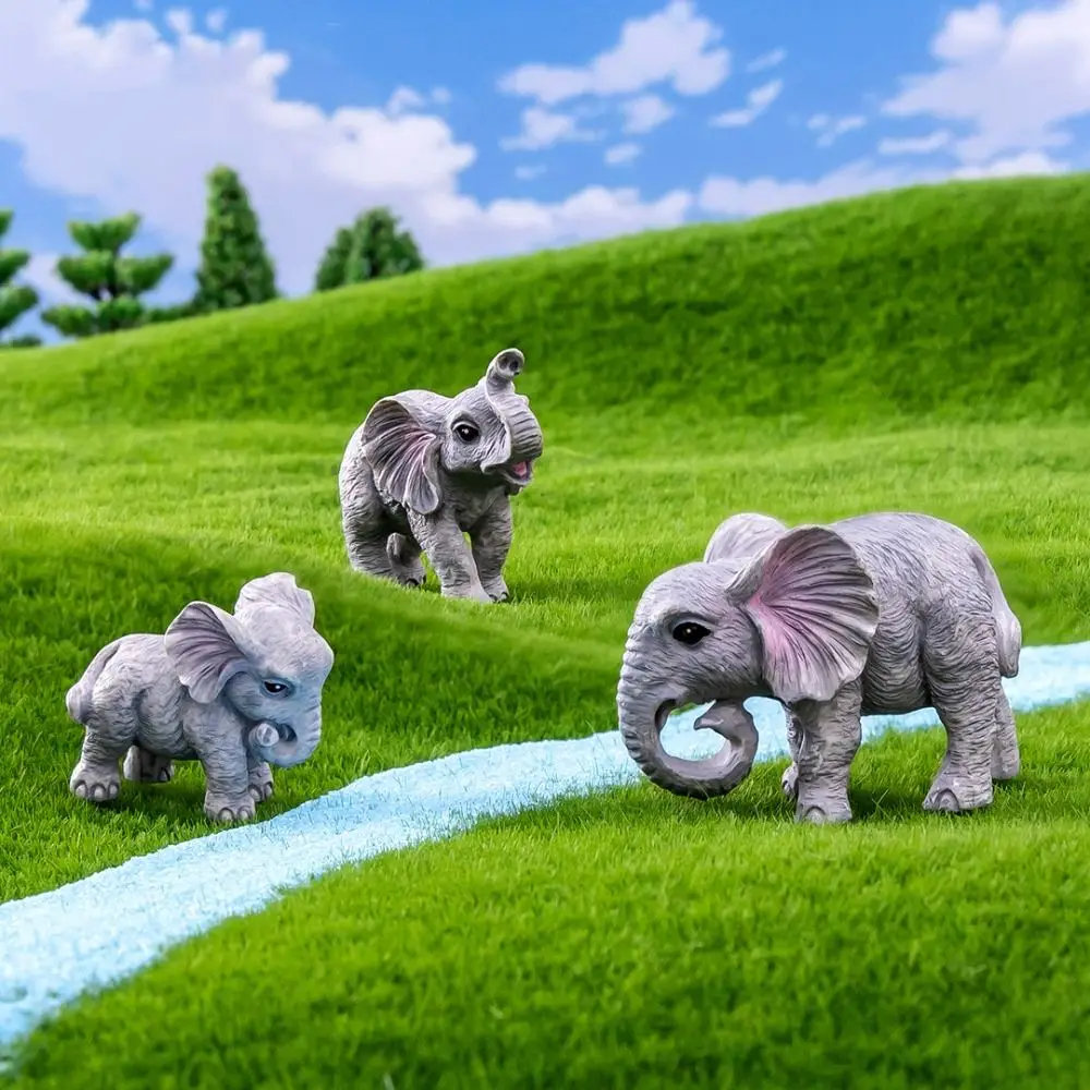 Cartoon Mini Elephant Figurines Crafts Fairy Garden Resin Miniature Elephant Home Decorations Multicolor Desktop Knickknacks