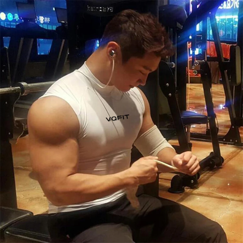 Summer Elastic Tight Training Exercise Sleeveless T-shirts Men Sports Clothing Men's Bodybuilding Fitness Slim-fit Running Vests