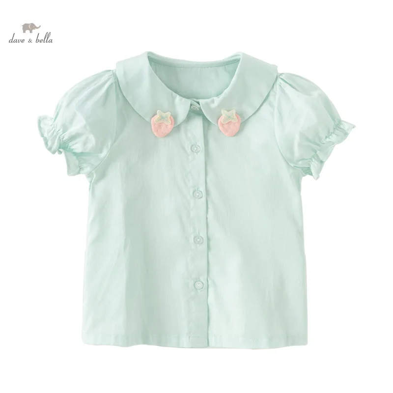 

Dave Bella 2024 New Summer Girl's Baby Children Shirt Top Cotton Short Sleeves Fashion Casual Cute Sweet DB2240362