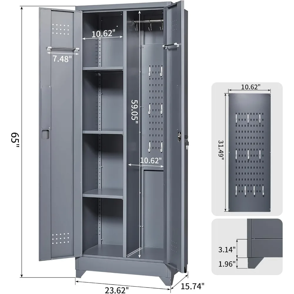 Utility Closet Cabinets with Locking Doors and Pegboard for Basement Laundry Room Storage Solutions