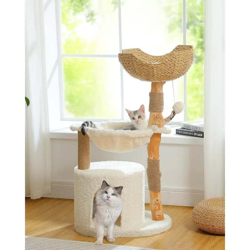 Cactus Cat Tree Cat Tower with Large Metal Carpet Hammock, Cat Scratching Post for Indoor Cats with Condo& Dangling Ball