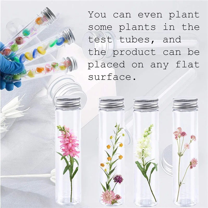 

120Pcs 110Ml Plastic Test Tube,Clear Flat Test Tubes,Plastic Test Tubes With Screw Caps For Candy,Beans,Party Decor