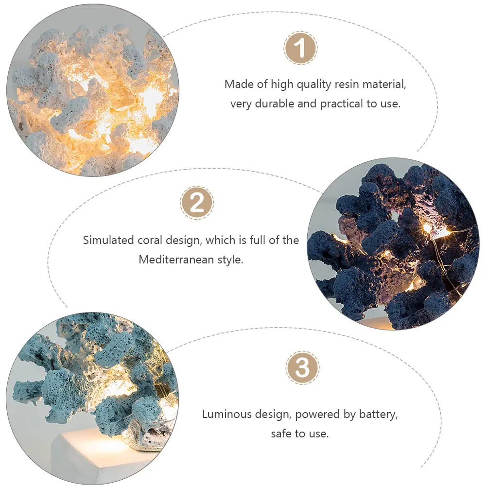 

Resin Coral Ornaments Home Decor Beach Style Night Light Ocean Theme Simulated Crafts Practical Durable Powered Safe Use