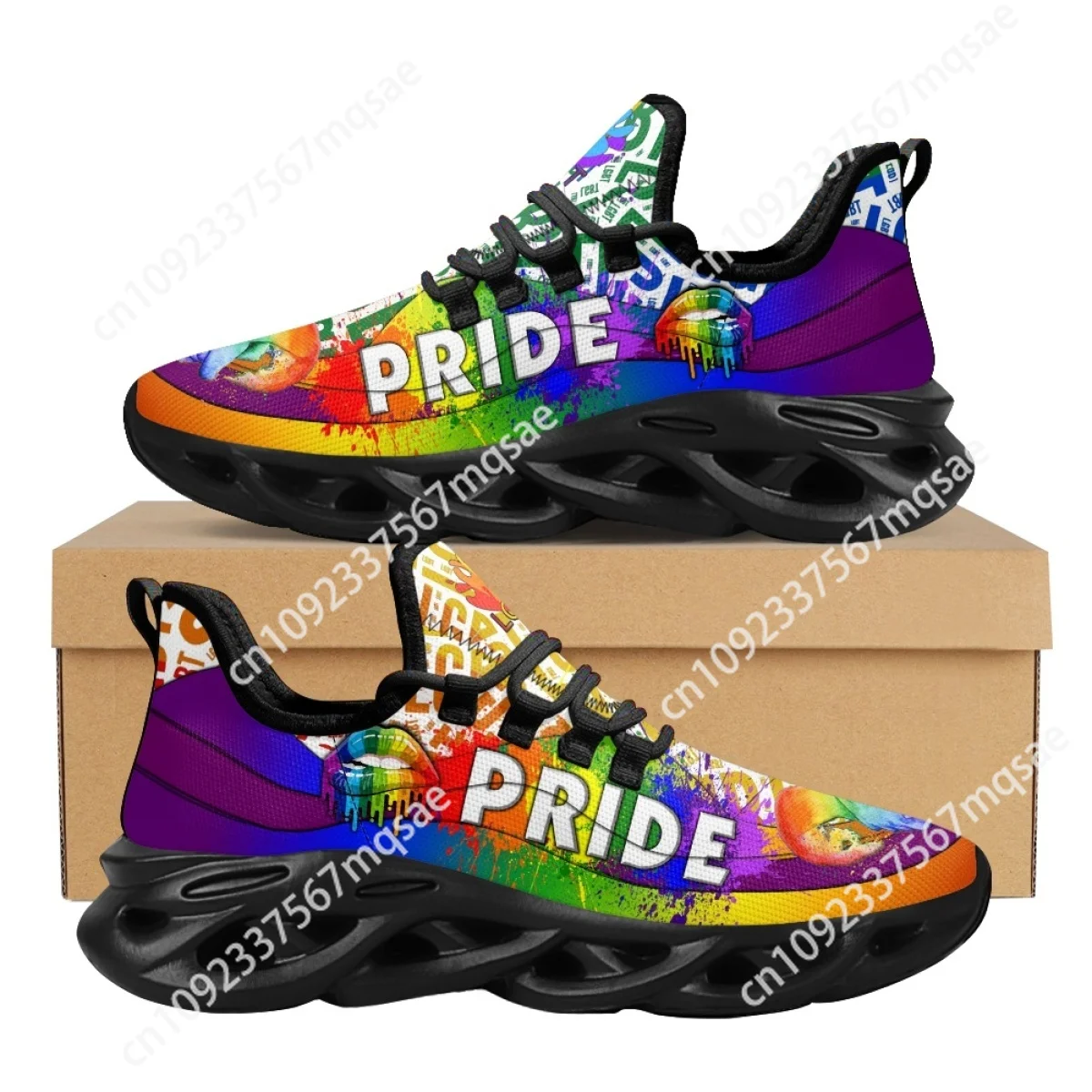 

Custom Colorful Pride LGBT Print Platform Shoes for Women Light Mesh Sneakers Female Rainbow Lips Pattern Running Shoes