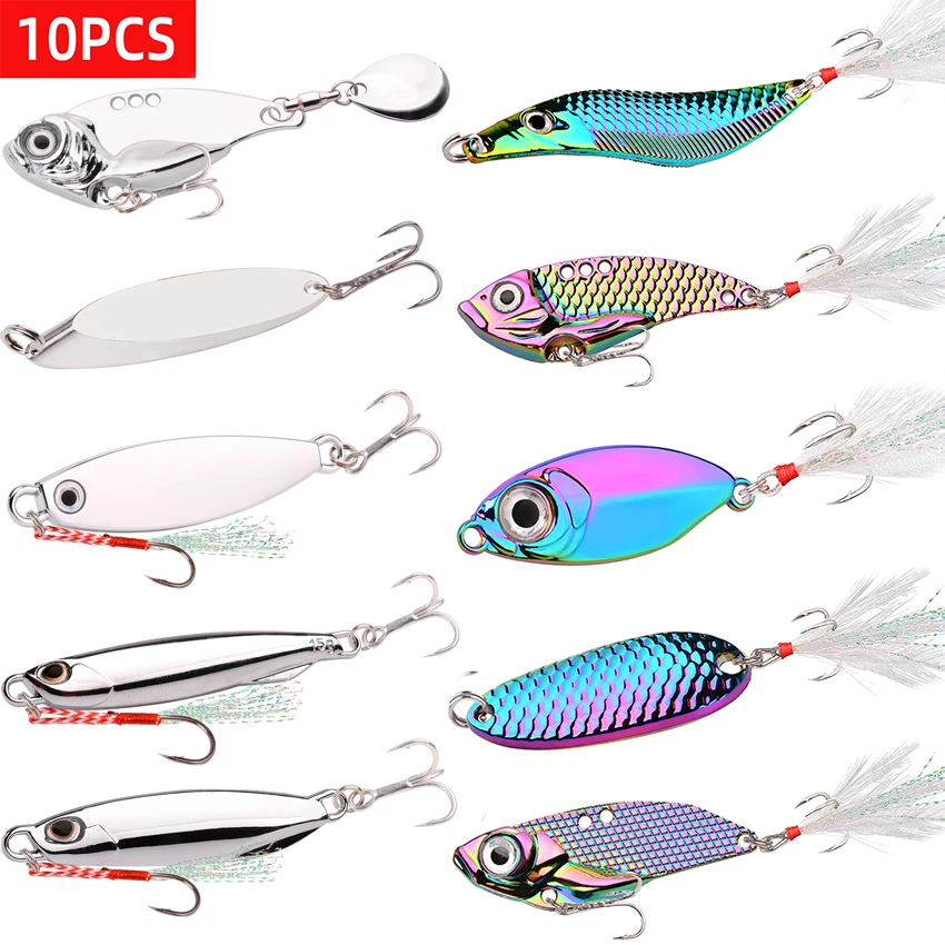 Mixed Metal Spinner Spoon trout Fishing Lure set Vib Leech Lures 5g-30g Artificial Bait Fishing Tackle for Bass Pike Perch