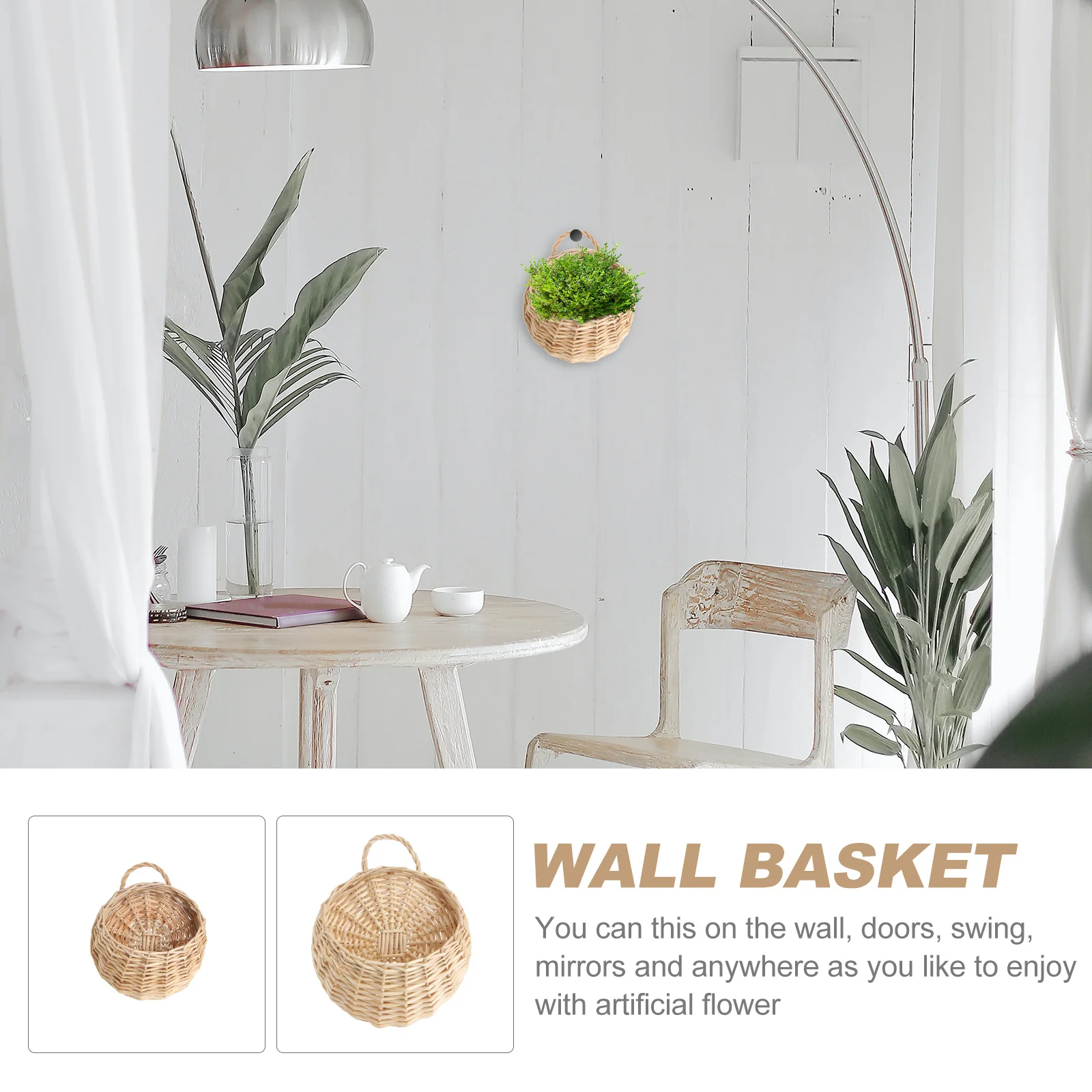 

2 pcs Wicker Hanging Basket For Wall Door Decor Rattan Flower Pot Storage Container Home Garden Artificial Plants Hanging