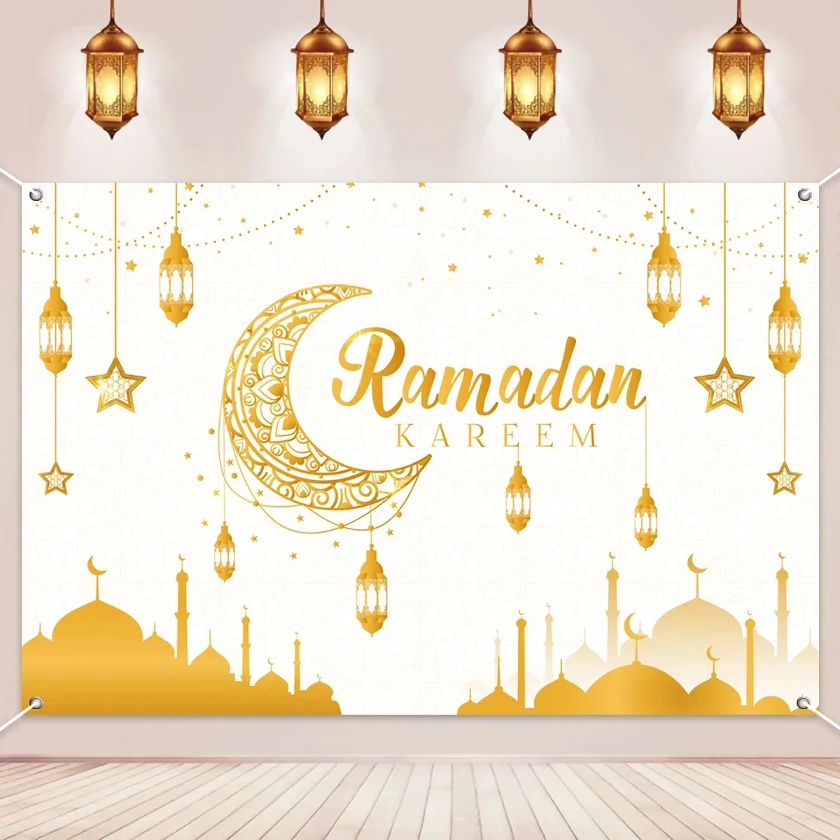 Eid Mubarak Background Backdrop Ramadan Decoration For Home 2024 Islam Muslim Party Supplies Ramadan Kareem Eid Al-fitr Gift