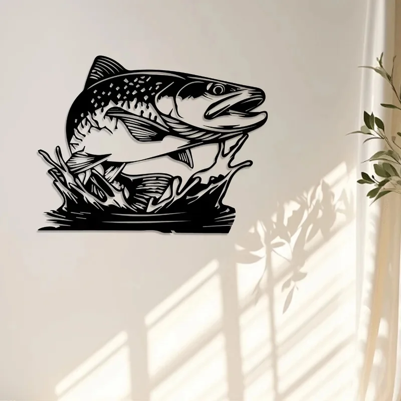 1pc Trout Fish Metal Wall Art Sculpture, Rustic Wall Decor for Office Room, Black Friday Gift for Fishing Lovers 1pc