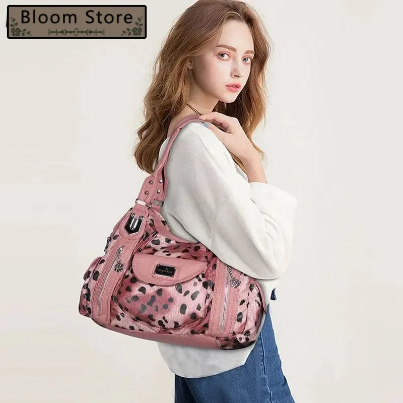 Vintage Haruku Leopard Patchwork Women's Handbags Fashion Design Ins Shoulder Bags Office Lady Y2k Casual Underarm Bag