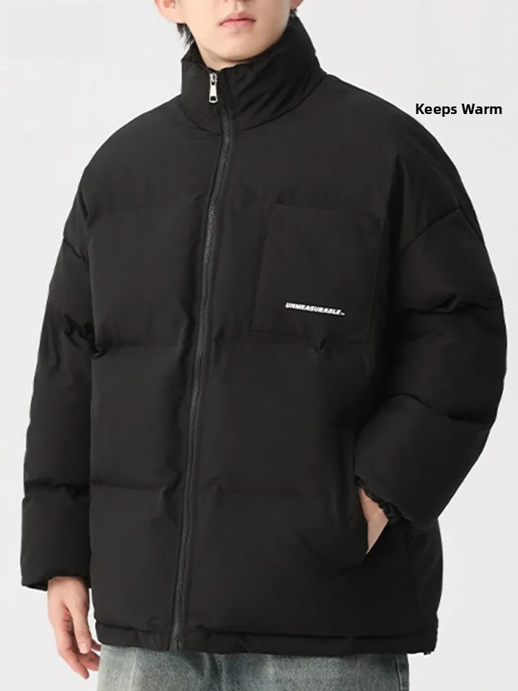 

American Style Thickened Winter Cotton Jacket Men's Loose Bread Style Stand Collar Warm Coat Casual Long Sleeve Zipper
