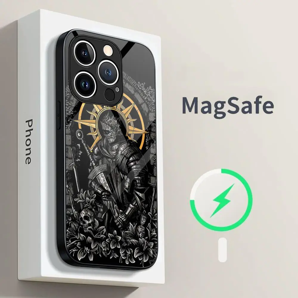 Game Dark Souls Phone Case for iPhone 15 Pro Max 14 Plus 12 Mini 11 13 14 Pro Max Magsafe Wireless Charge Glass Cover