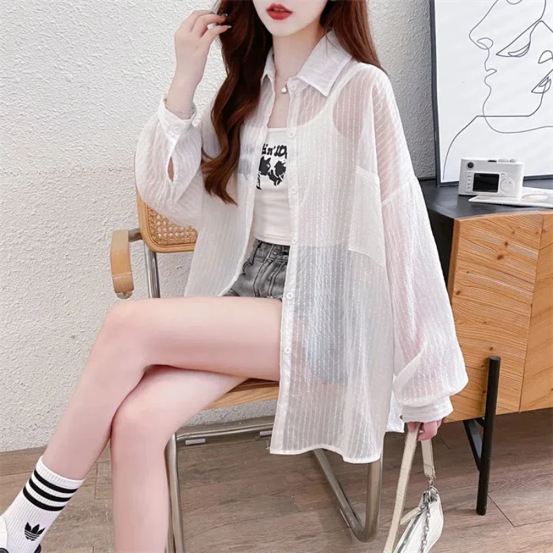 2024 Summer Women\'s New Splicing Polo Collar Button Pocket Fashion Solid Color Minimalist Casual Long Sleeve Blouses Shirts