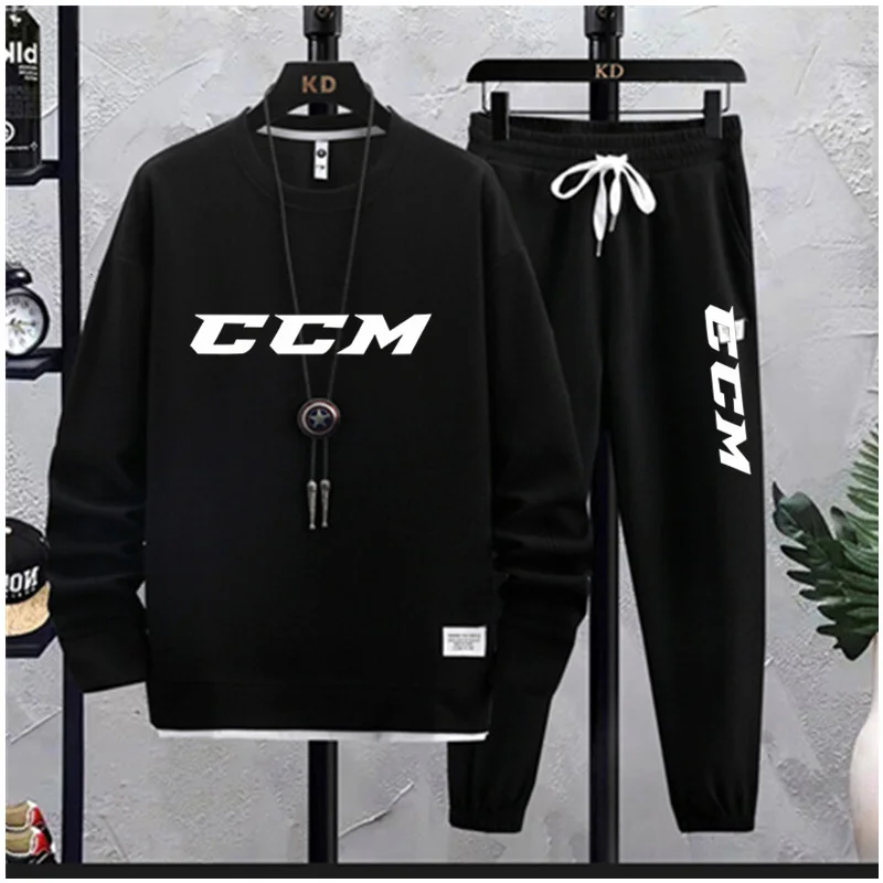 2023 Spring and autumn CCM Men\'s Two Piece Set Linen Fabric Casual T-Shirt and Mens Sports Suit Fashion Long sleeve Tracksuit