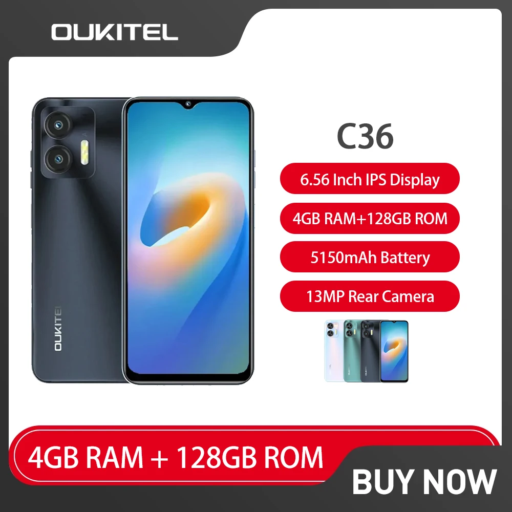 Oukitel C36 6.56 Inch Hd + Scherm Smartphone Android 13 Octa Core 4Gb 128Gb Mobiele Telefoon 13mp 5150Mah 4G Goedkope Mobiele Telefoon Te Koop