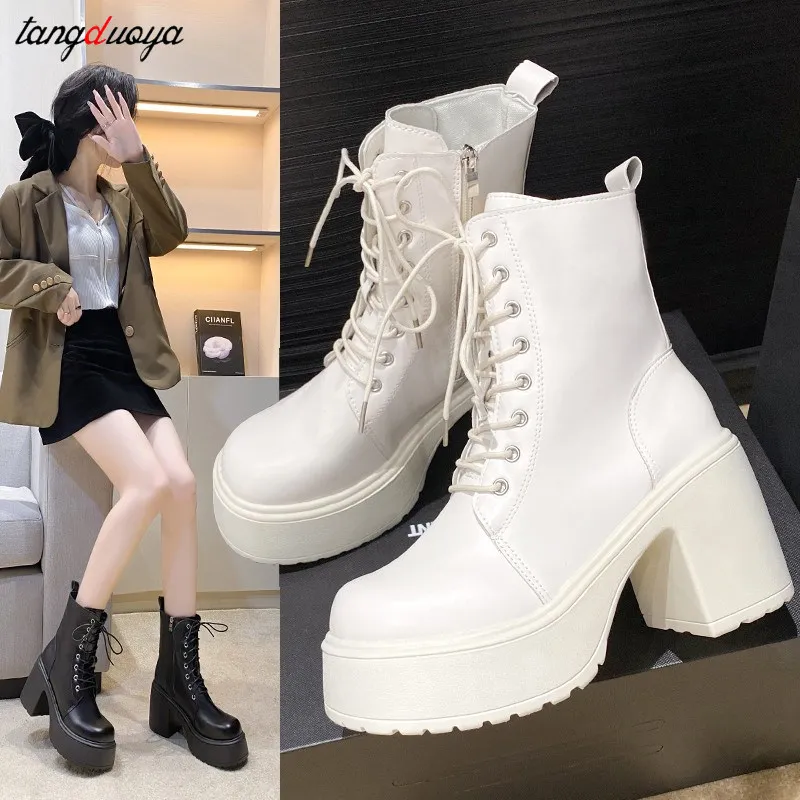 Winter Platform Short Plush Women Short Boots Fashion Ladies Elegant Lace Up Ankle Boot Outdoor Thick Bottom Motorcycle Boots