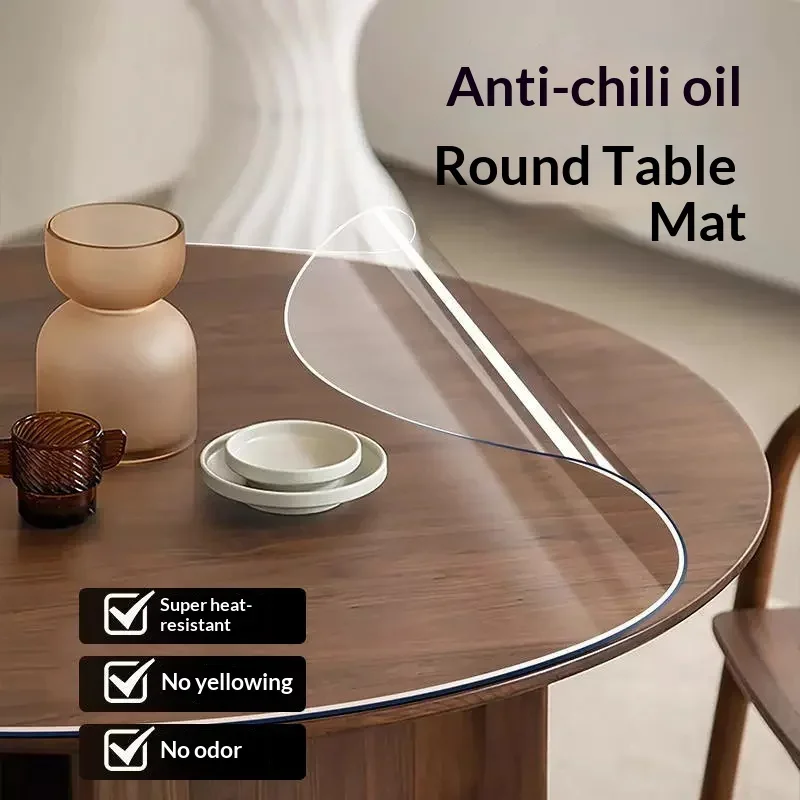 Transparent Soft PVC Round Tablecloth Waterproof Oilproof Protector for Dining Living Room Kitchen Table Home Decor