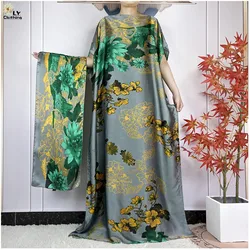 2024 Abayas Woman Short Sleeve Dress Print Loose Silk Soft Robe Elegant Fashion Dubai Islam Lady Party Maxi Summer Lady Clothing