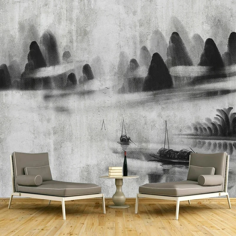 Black White ink Landscape Wall Painting Wall Photo Wallpaper 3D Creative Art Mural Living Room Restaurant Cafe Background Fresco