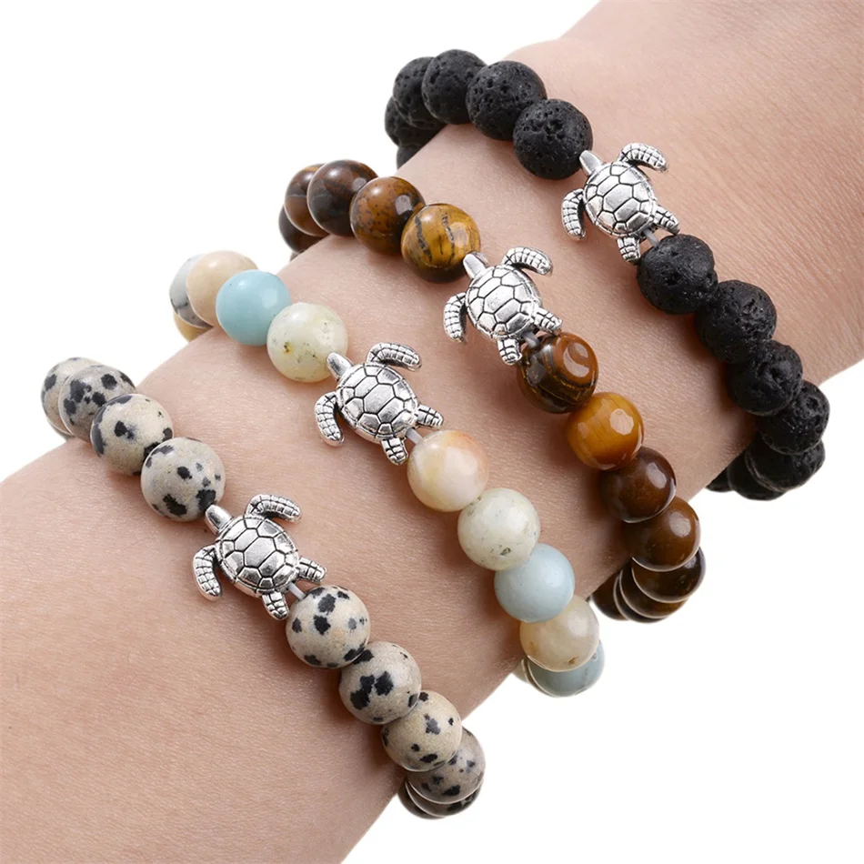 

Healing Chakra Sea Turtle Bracelet Women Men Elastic Friendship Gemstone Crystal Beads Tortoise Bangle Jewelry