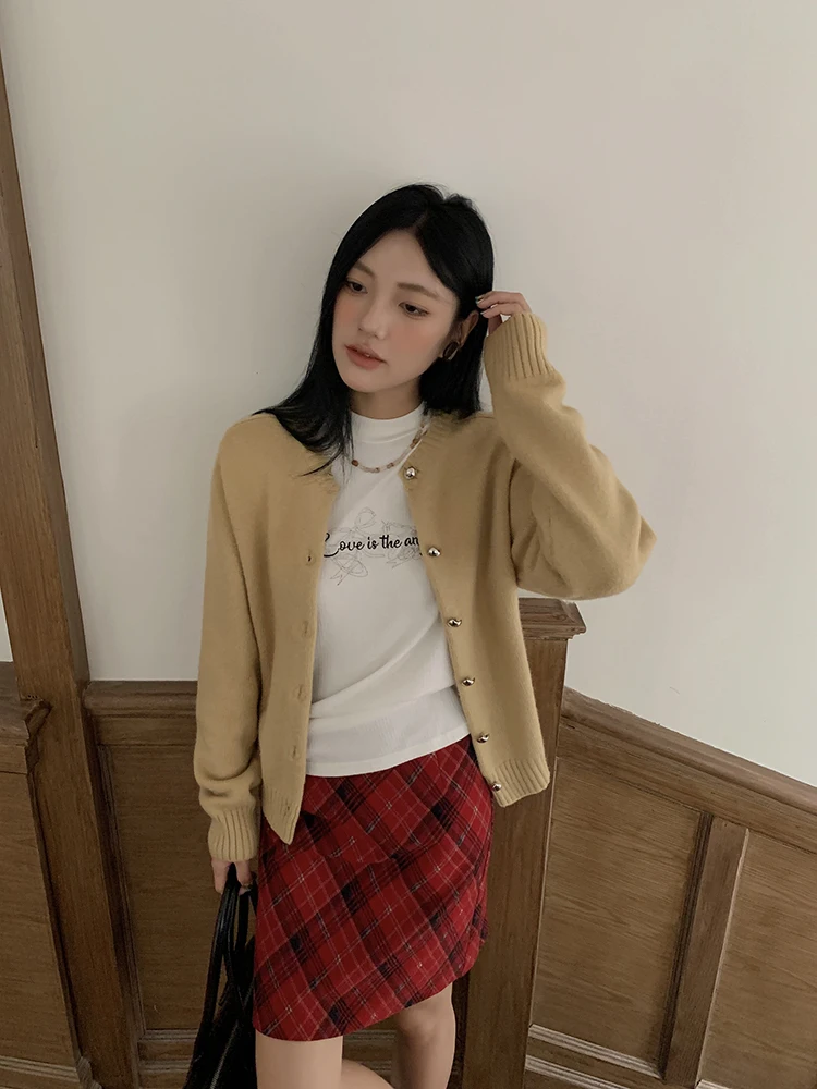 

Оригинальный кардиган Boran с длинными рукавами и круглым вырезом, универсальный облегающий топ для женщин, в корейском стиле, свободного кроя, вязаный