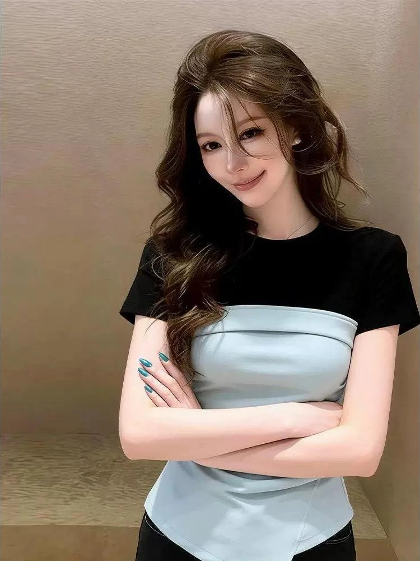 Slim Fit Short Sleeve T-Shirt Color Block Design Sensation Summer 2026 New Style Casual Wear Standard Version All Body Types