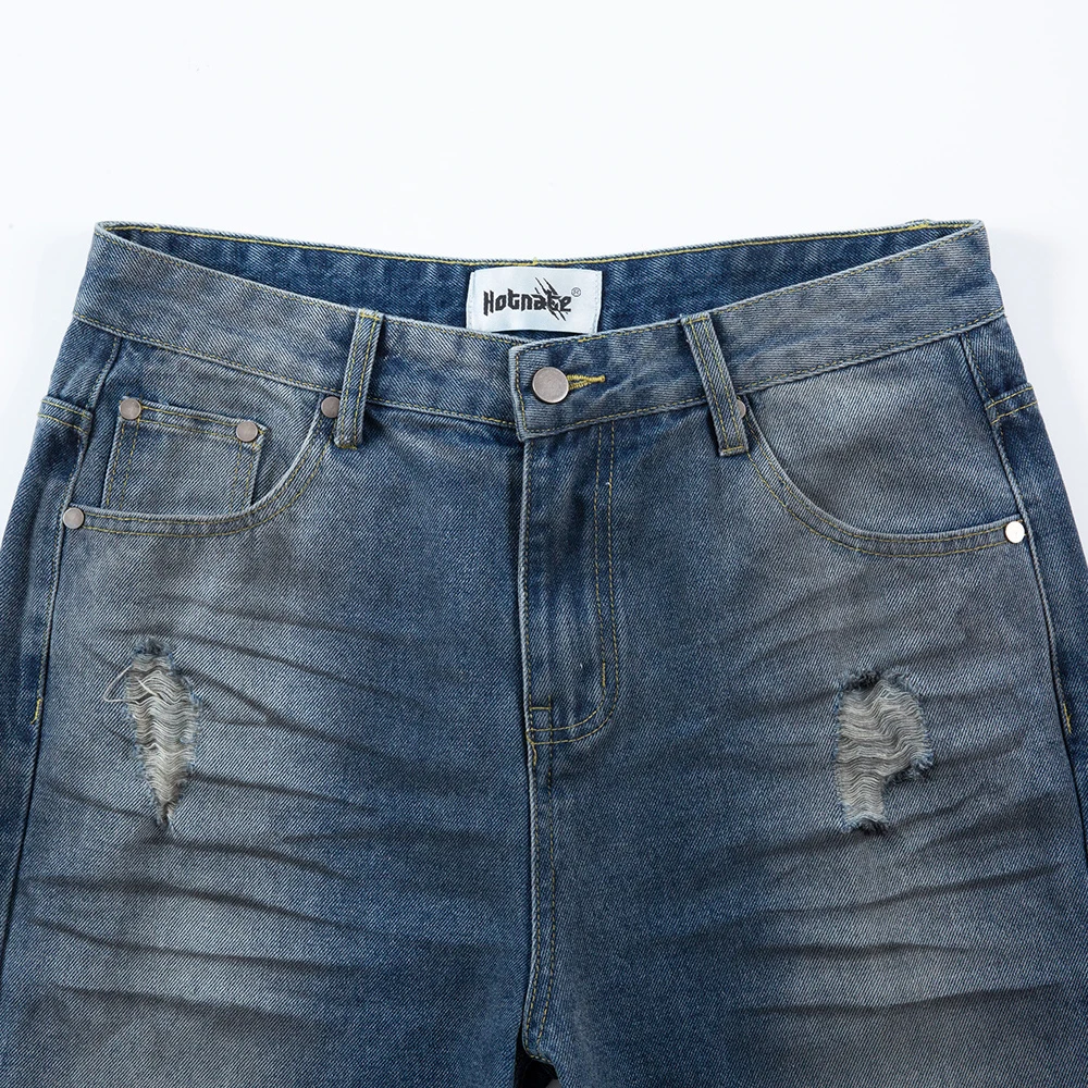 ملابس للرجال ملابس الشارع الشهير ثنيات جينز هيب هوب ريترو المتعثرة نمط الشارع عادية ممزق السراويل الفضفاضة روك إحياء الجينز