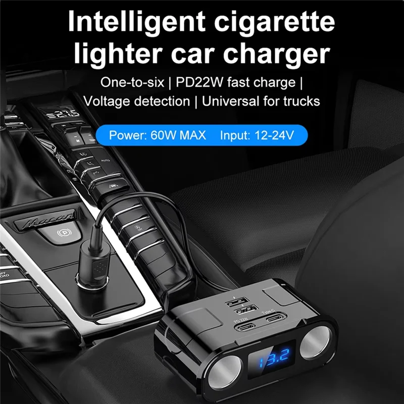 Hot Selling-60W Power Adapter Car Charger With 2 USB 2 Type C Charging Port Voltage Detection Phone Charger,60W Power Adapter Ca