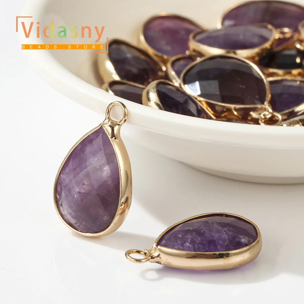 2 Stück 13 x 18 mm natürliche Amethyst-Steinperlen in Tropfenform, Anhänger für die Schmuckherstellung, DIY-Armband, Halskette, Zubehör – Detail 2