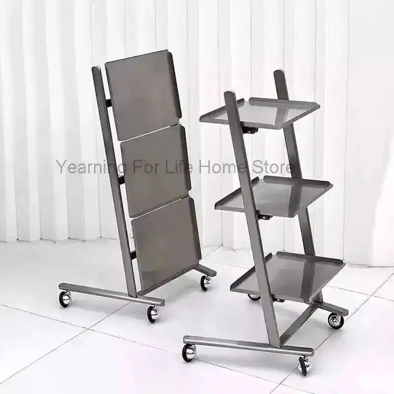Beauty Metallic Salon Trolley Aesthetic Hairdressing Auxiliary Cart Storage Folding Cargo Carrinho Auxiliar Lash Designer