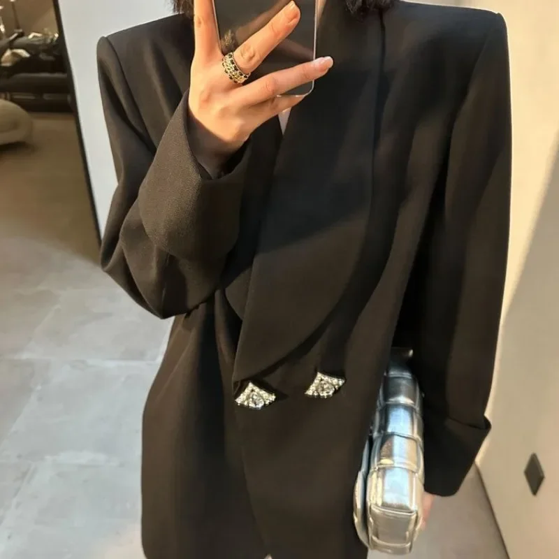 Chic High-end Blazer Women Clothing Trend Spring Autumn Jackets Mid-length Coats Design Loose Button Blazer Long Sleeve Tops New