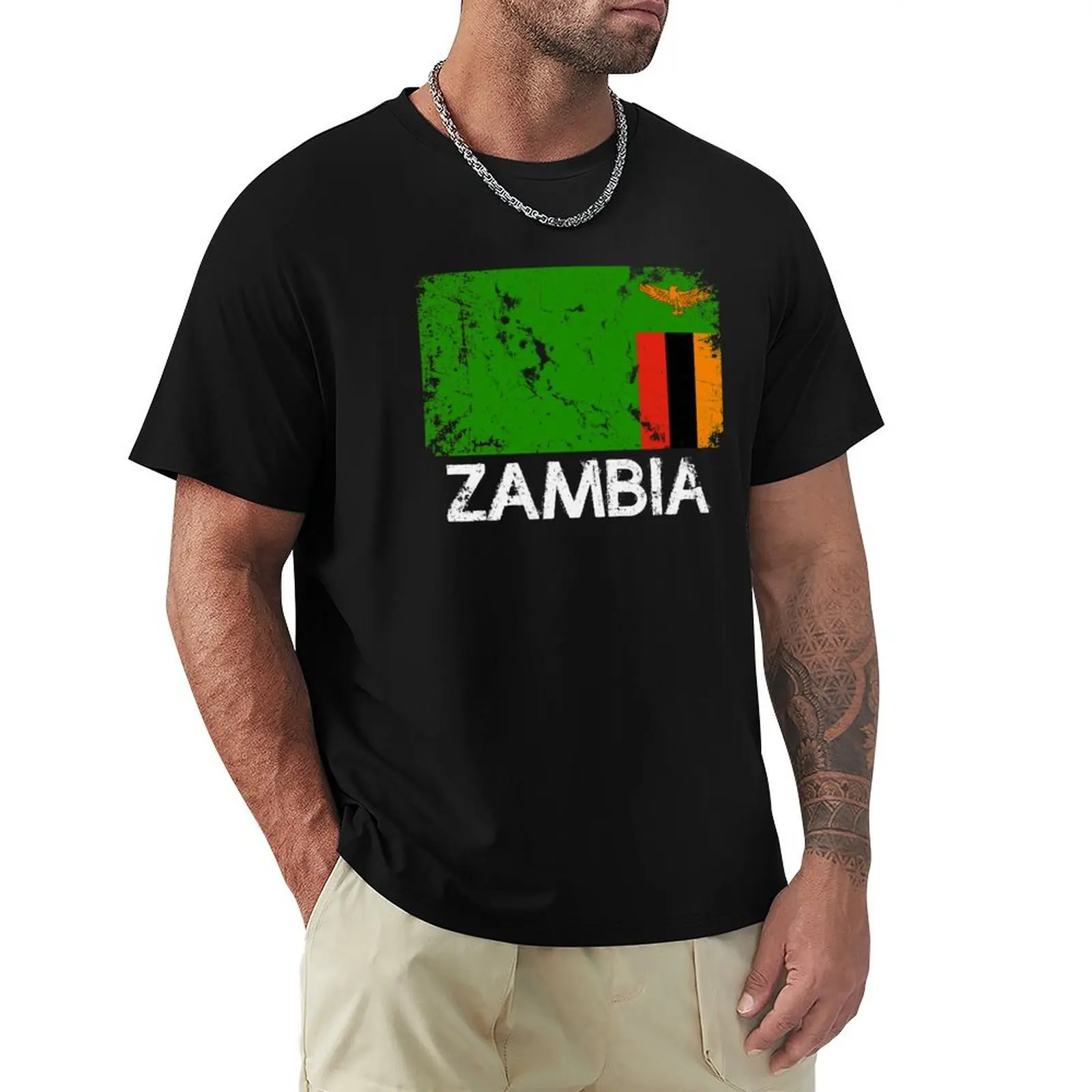 Zambian Flag Design Vintage Made In Zambia Gift T-Shirt t shirts for man cotton soft T-Shirt