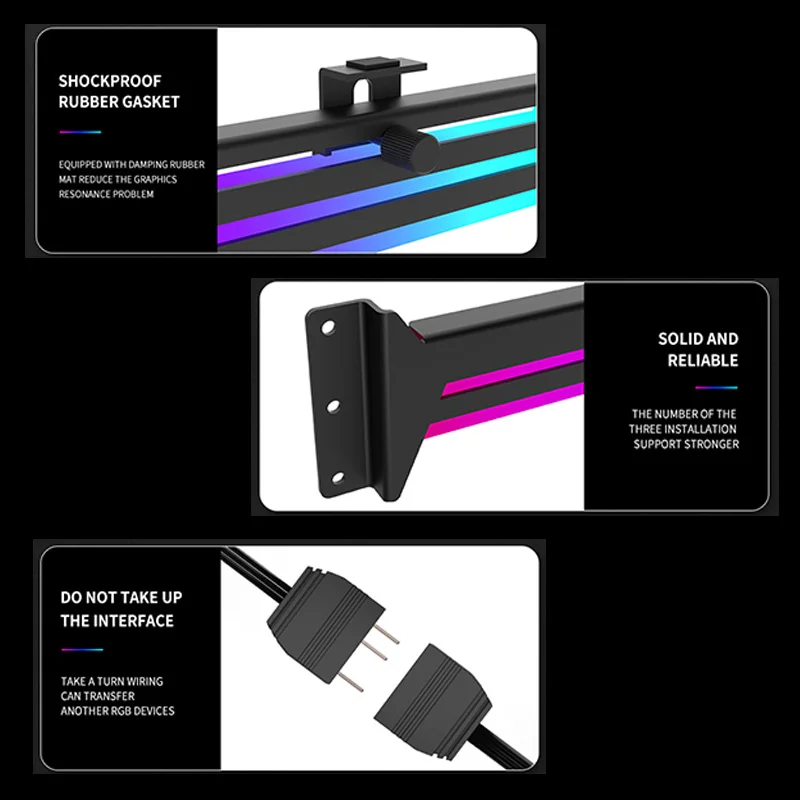 3PIN Graphics Card GPU Bracket with Built-in 5V ARGB Strip, Adjustable Length and Height, Stable Support & Anti-Deformation