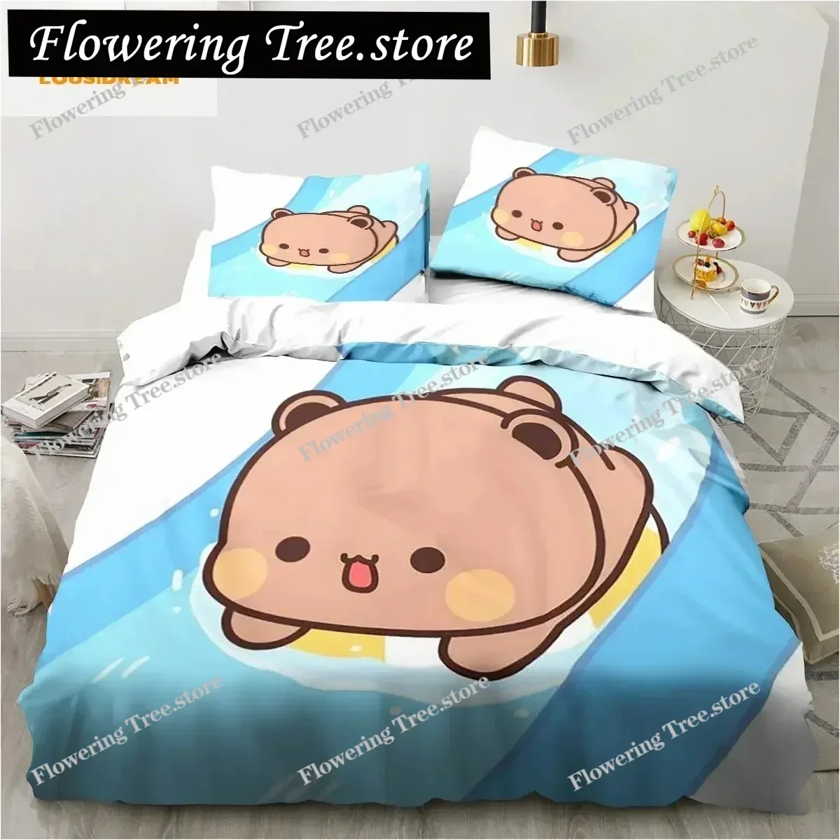 

Bubu Dudu Cartoon Cute Bear Kawaii Christmas Gift King Twin Double Child Bedding Set Microfiber or Polyester Duvet Cover Set